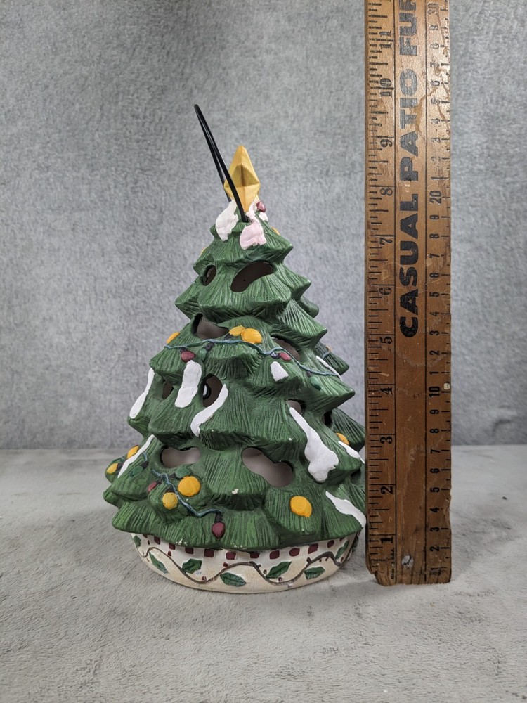 New Creative Ceramic Christmas Tree Candle Holder 9" Snowy Tree Winter Decor