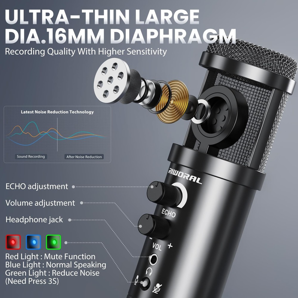 Riworal Studio Recording Microphone Isolation Shield with Pop Filter &Tri-Sta...