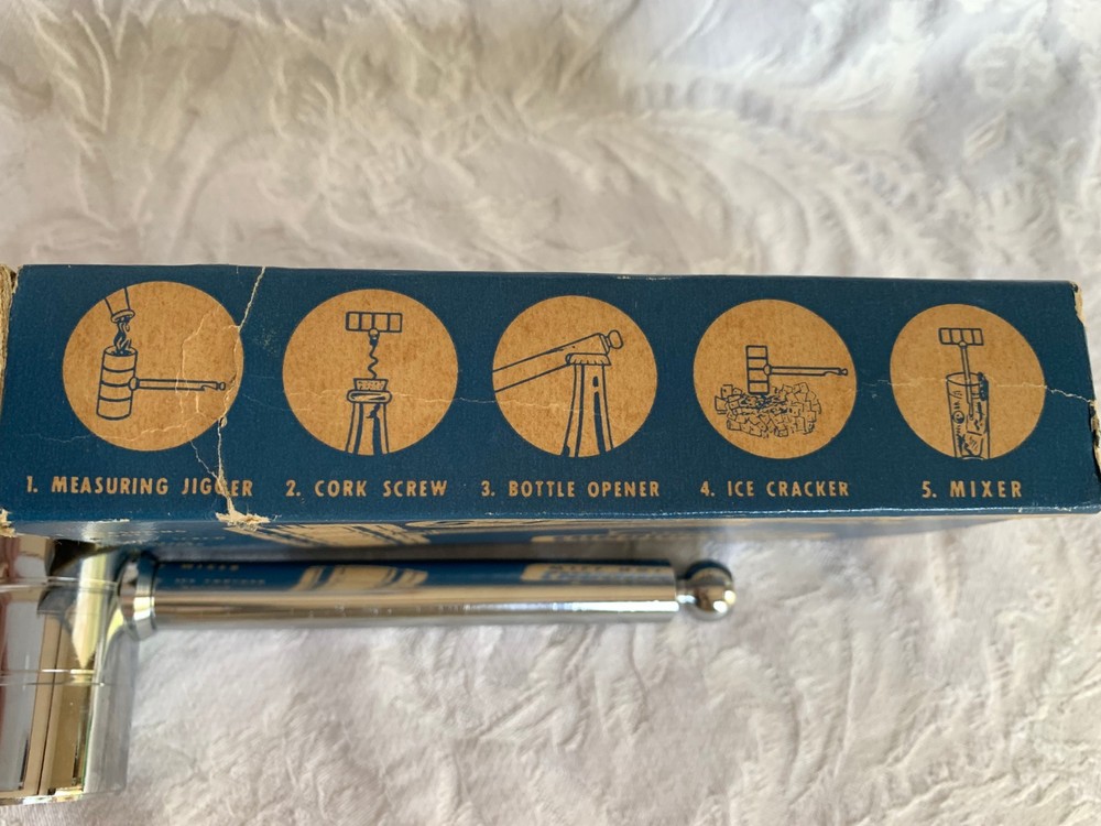 Vintage Bartender Multi-Tool Bar Caddie Jigger Opener Crusher Corkscrew Stirrer
