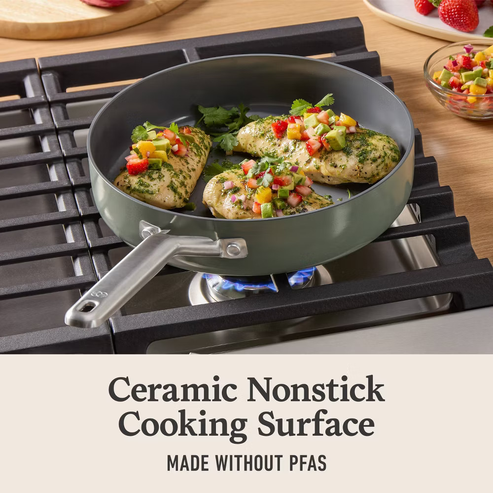 Calphalon 3qt Ceramic Saute with Lid Silver Ash: Nonstick, Anodized