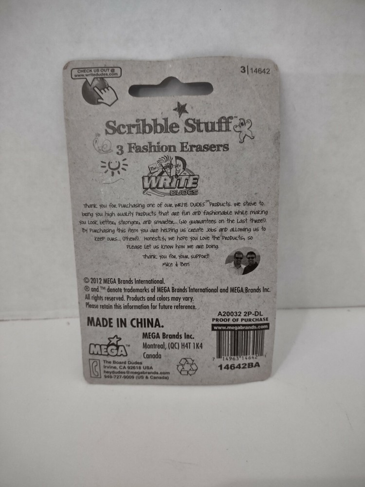 3 Scribble Stuff Hippy Erasers New Sealed Peace Sign