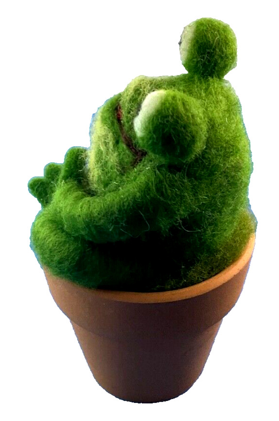 Felted Frog In Flower Pot 5" Tall Spring