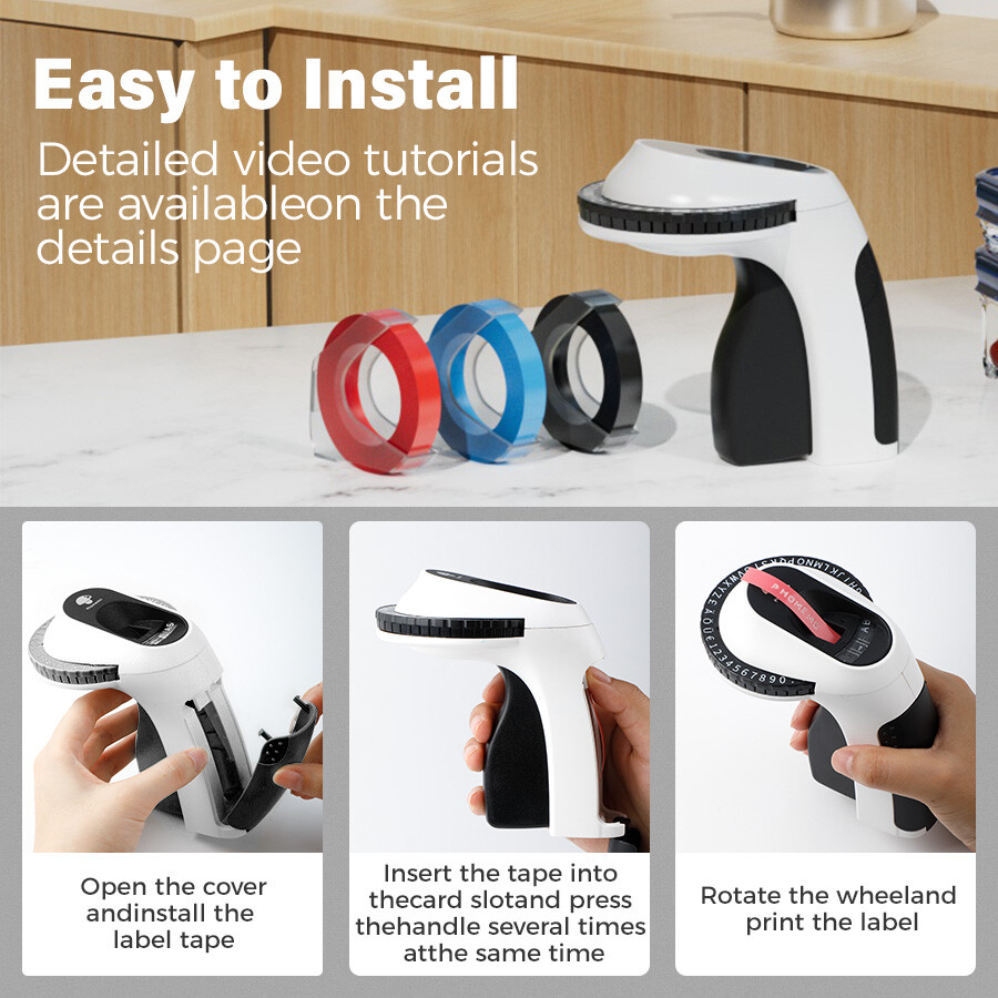 Phomemo E975 Embossing Label Maker Handheld Label Maker with 3 PCS Label Tapes