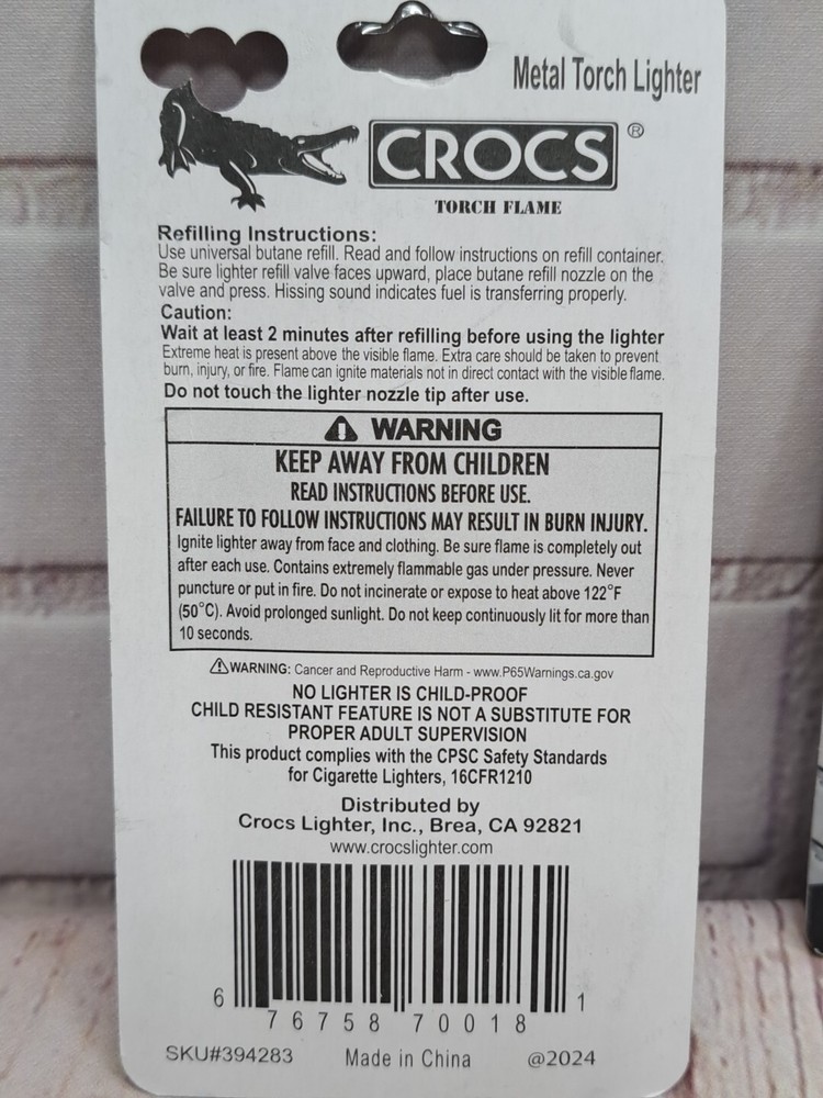 (2 Pc Lot) Crocs Silver Metal Torch Flame Lighter Refillable & Wind Resistant