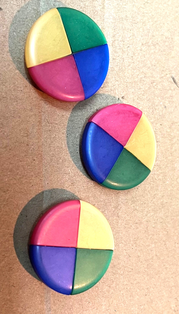 3 Colorful Plastic Buttons with 4 Triangle Sections 1 1/8” Sewing Crafts