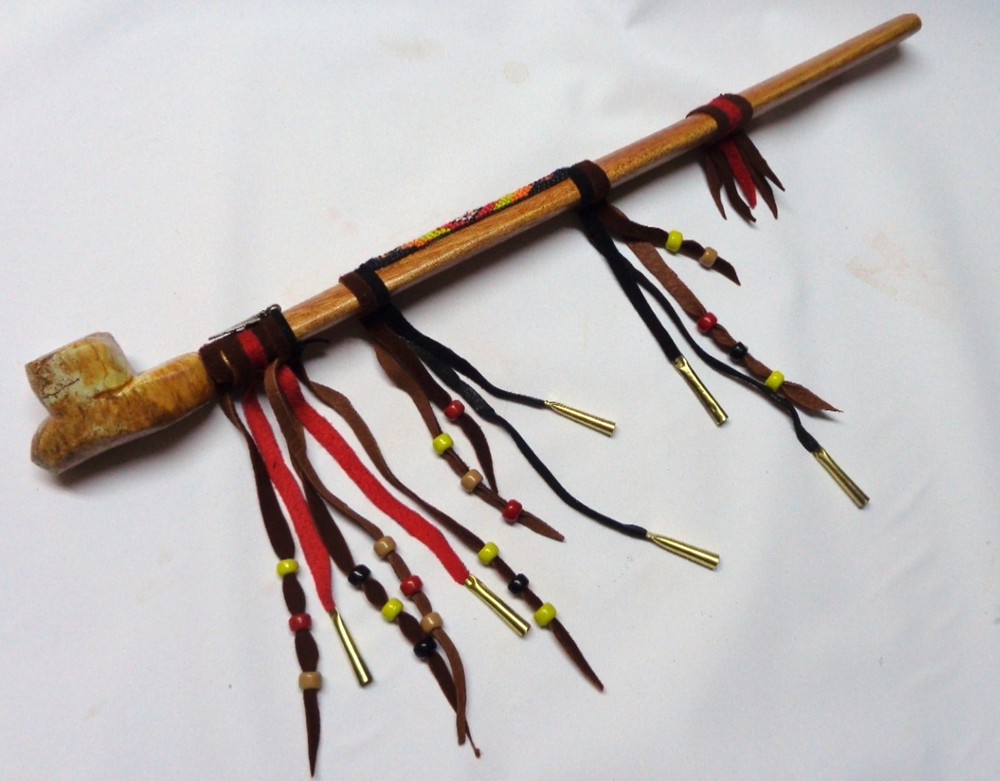 18" Marbled Soapstone Peace Pipe, Apache Arrowhead Spirit Peacepipe