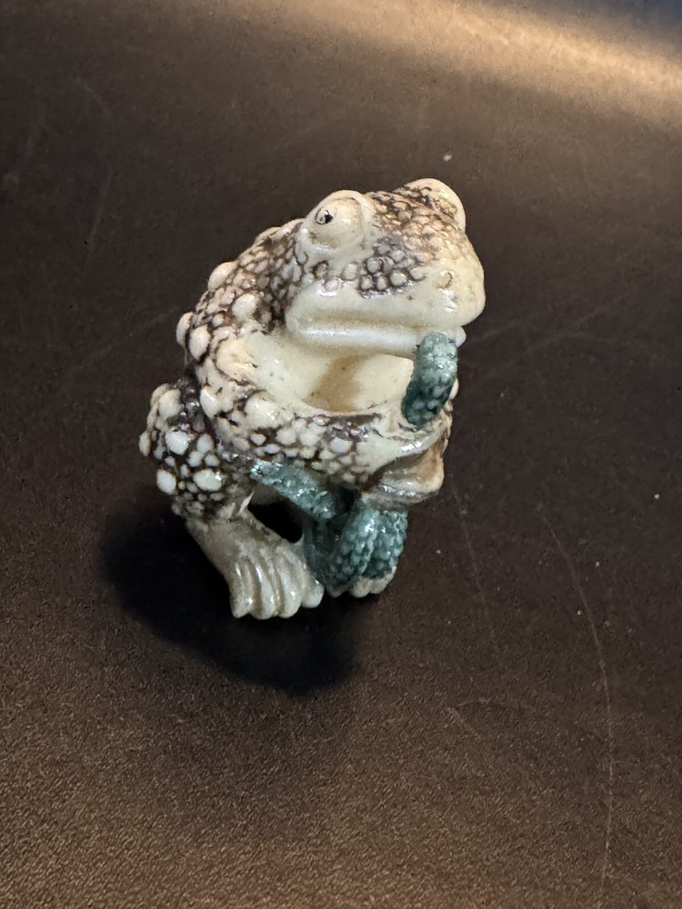 Toad Netsuke Eating Worm