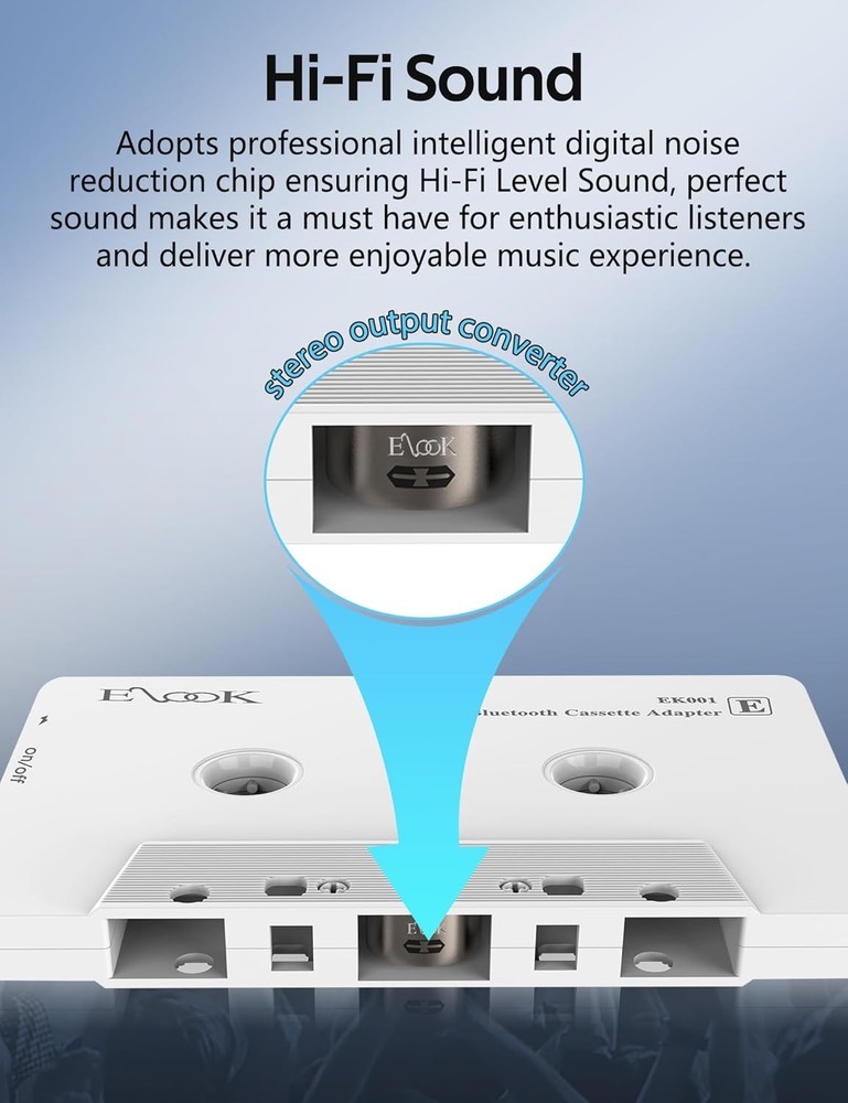Elegant White Bluetooth Cassette Receiver - Transform Your Car Music Experience