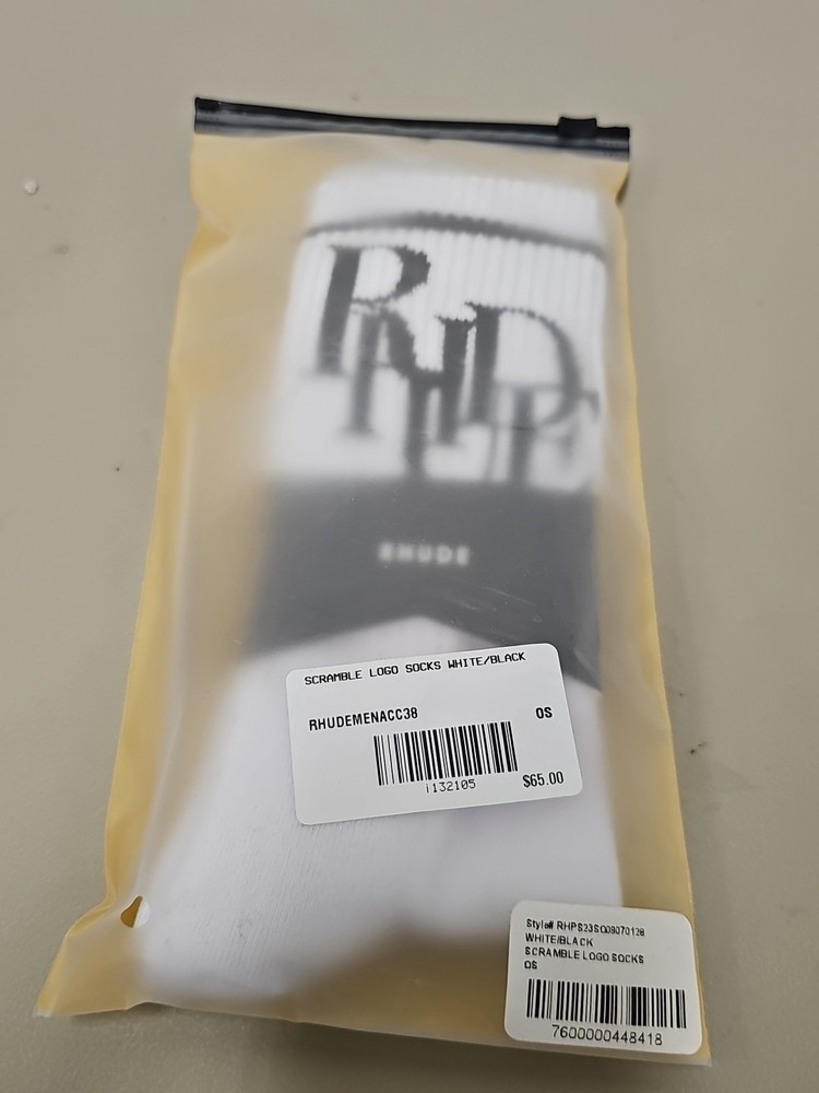 RHUDE SCRAMMBLE LOGO SOCKS WHITE/BLACK