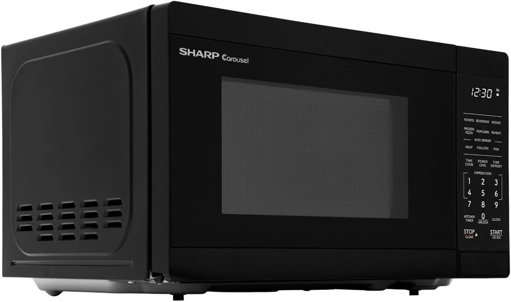 Compact Black Microwave Oven with Timer, Defrost, and 10" Carousel Turntable