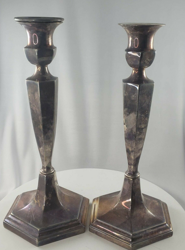 Antique Gorham Silverplate Candlesticks 1914 1913 Candle Holders