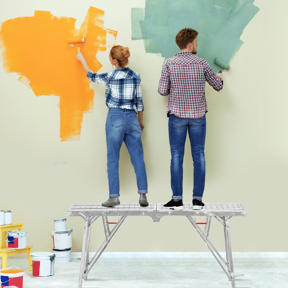 Work Platform Adjustable Height Portable Scaffolding Platform 400 Lb Load