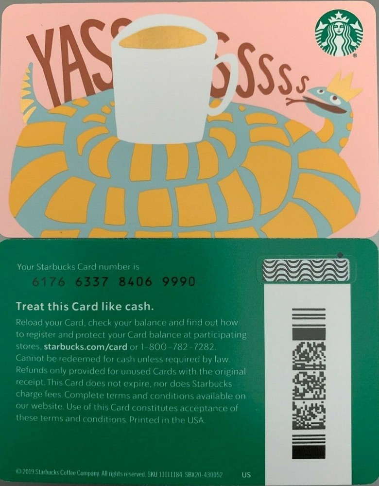 2020 STARBUCKS "YASSSSS COFFEE" CARD #6176 MINT NO VALUE RARE PRINTER MARK