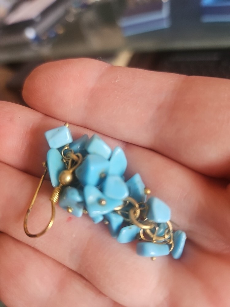 Silver Goldplated Turquoise Cluster Earrings Dangle 2"