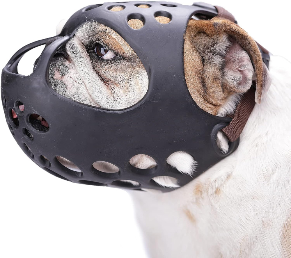 Dog Muzzle for Short Snout, Soft English Bulldog Muzzle for Biting, Chewing, Lic