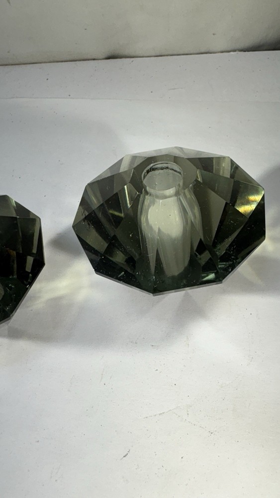 2 Vintage smoky grey angular crystal blocks create lamps J