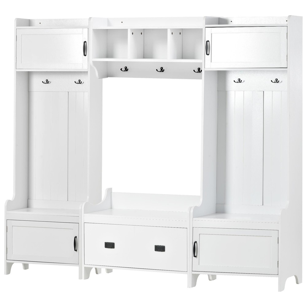 4-in-1 Multiple Functions Entryway Bench Hall Tree with Ample Storage Drawer