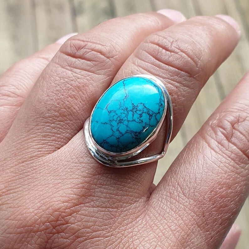 Solid 925 Silver Turquoise Ring Handmade Statement Sterling Ring All Size SR36