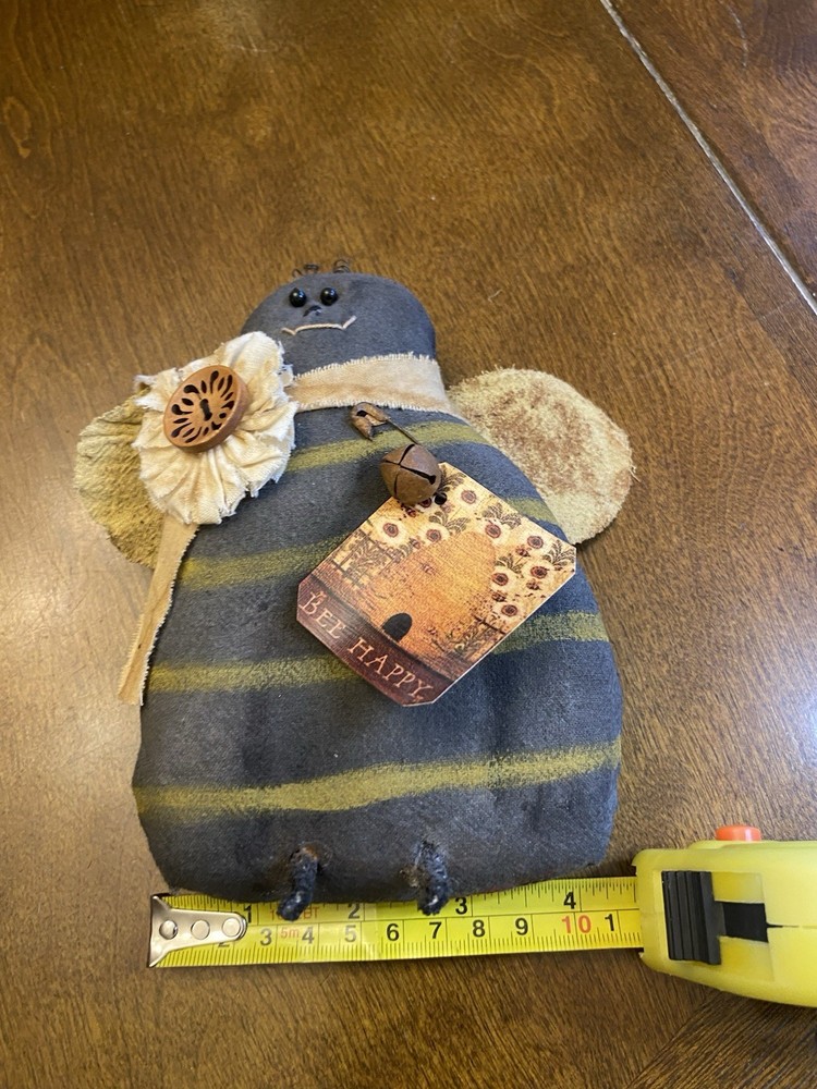 Primitive Handmade Bee Happy Rustic Black Yellow Decor