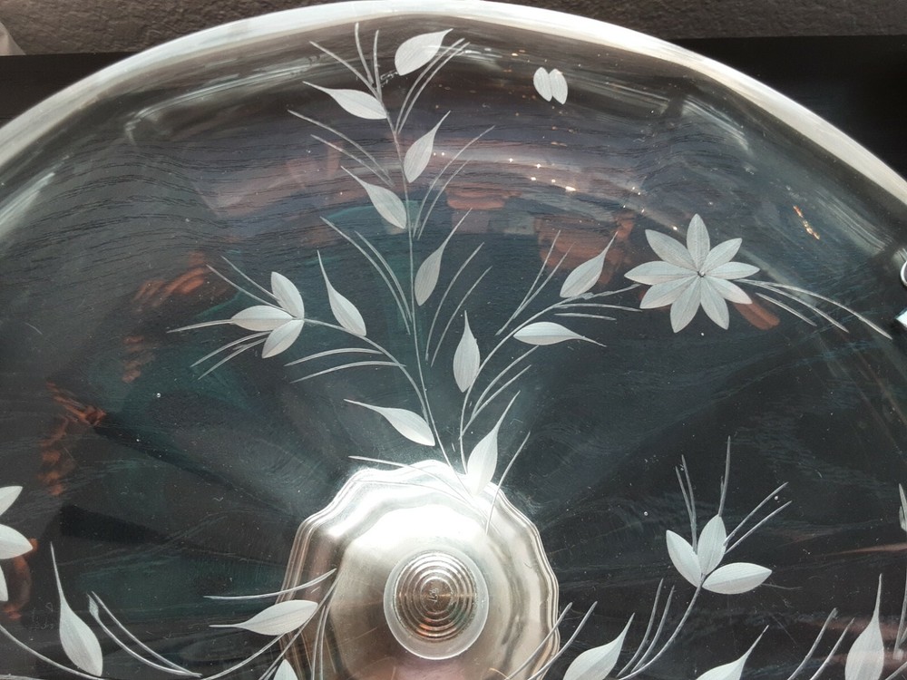Embossed Glass & Silver 800 Base Serving Dish Bowl . Antique.
