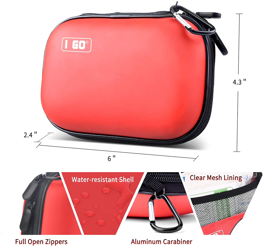 I GO 85 Pieces Hard Shell Mini Compact First Aid Kit Small Emergency Survival