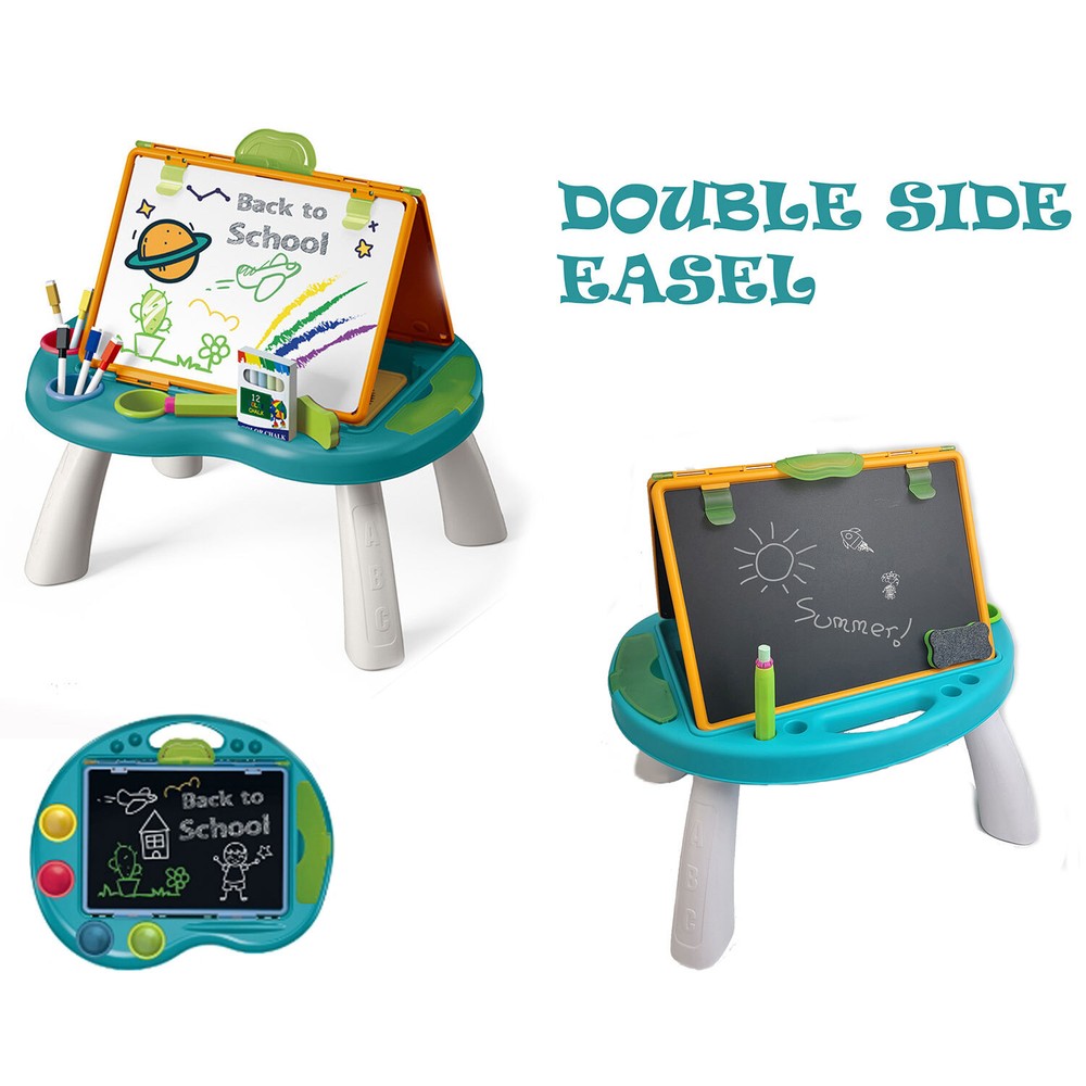 Kids 4 in 1 Foldable Art Easel Set Double Sided Whiteboard Chalkboard Boad Game