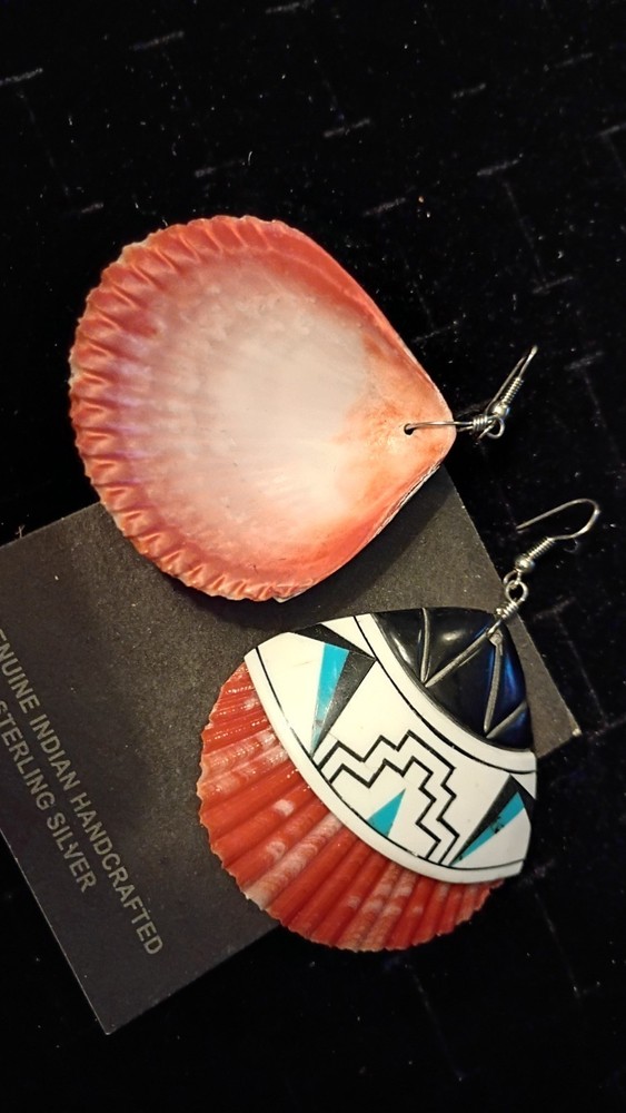 Shell Earring Tourquoise / Shell / Onix Sterling Silver Navajo Handmade