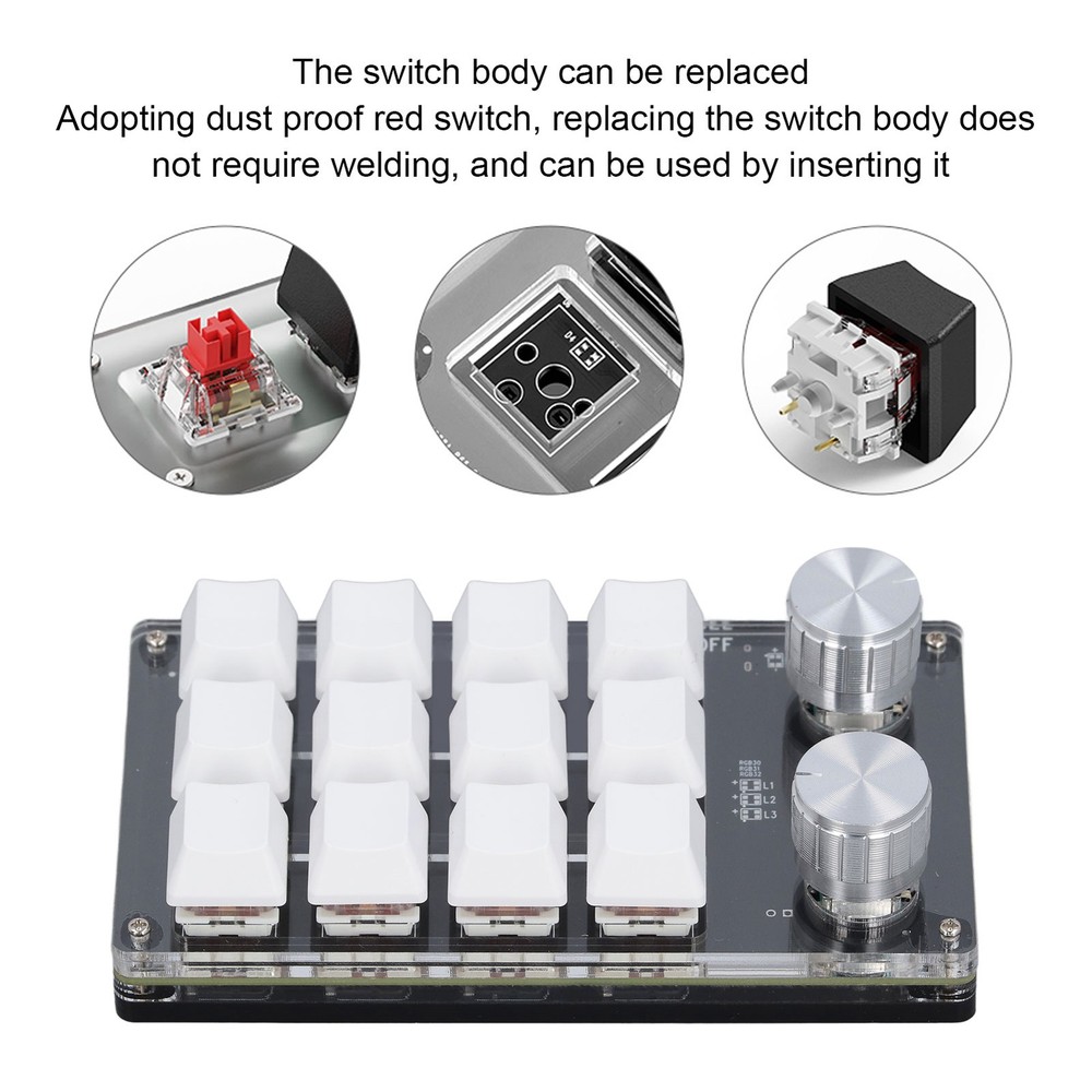 12 Key Knob Keyboard Programmable USB Dustproof Red Switch Mechanical New