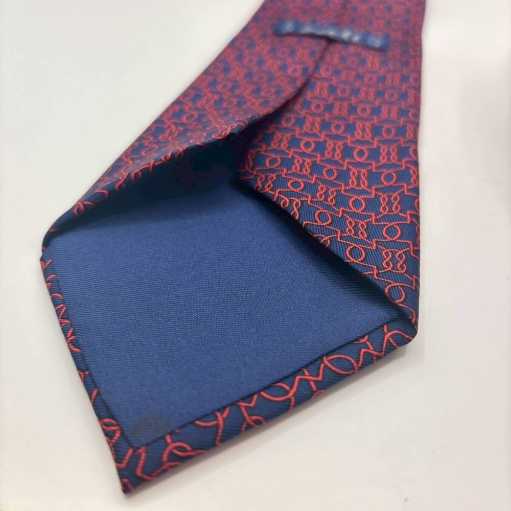 HERMES Tie Navy Red Rope Pattern 7670 TA
