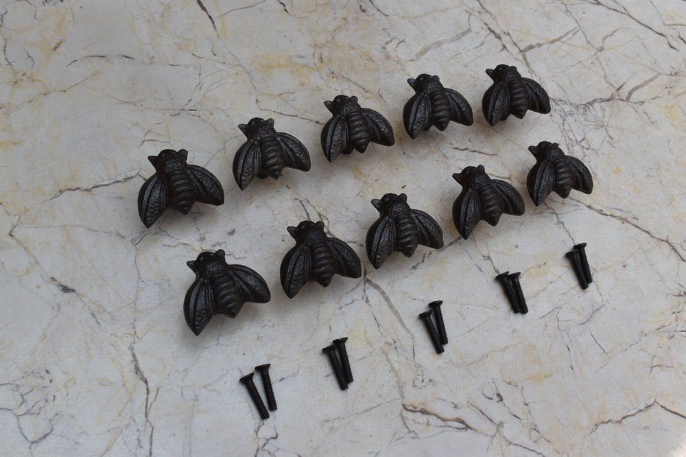 Vintage Cast Iron Honey Bee Shape Pulls Drawer Cabinet Door Handle Knobs 10 pcs