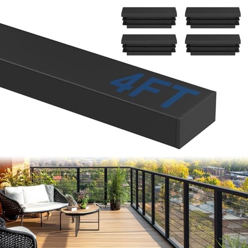 4' Rectangular Cable Railing Handrail, Black Stainless Steel Handrail with