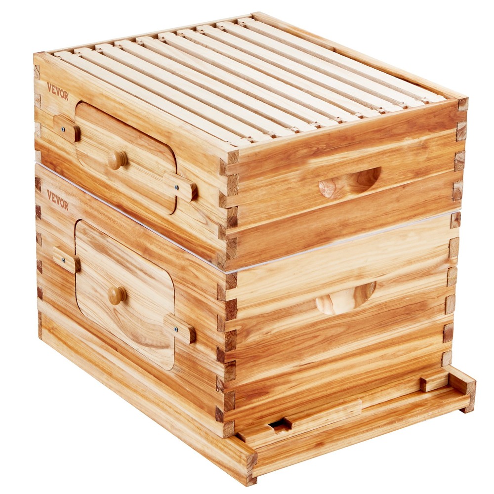 VEVOR Bee Hive Langstroth Kit 10 Deep & 10 Medium Frames with Acrylic Windows