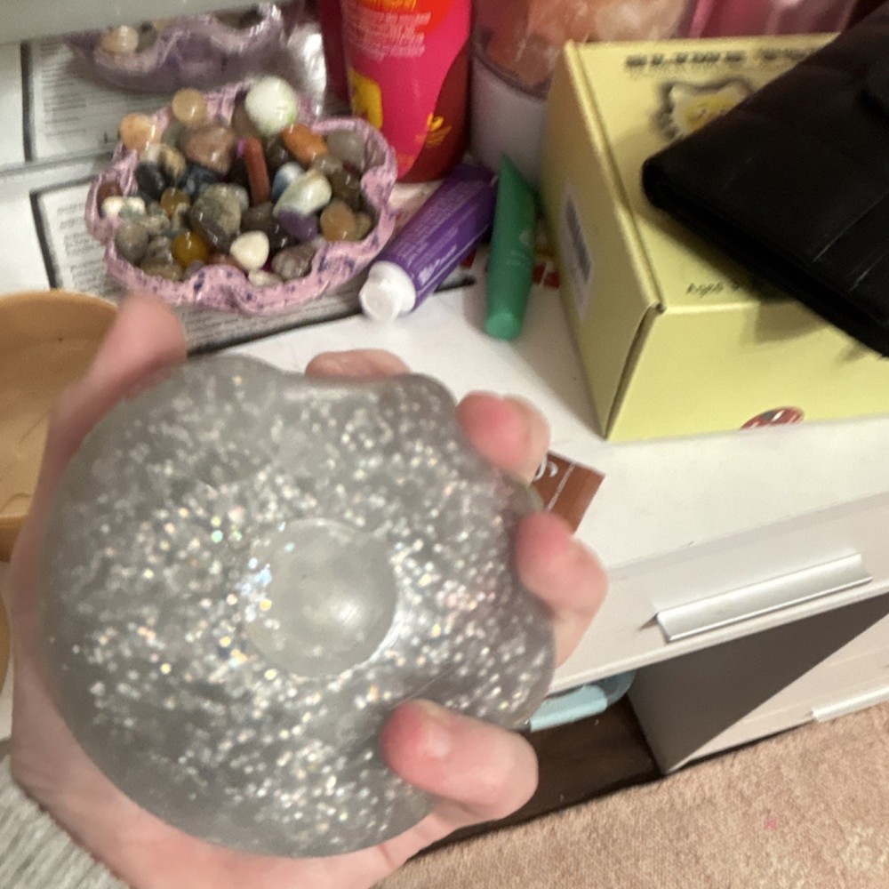 RMS Glitter Squeeze Ball Stress Reliever Silver Multicolor Cute Face
