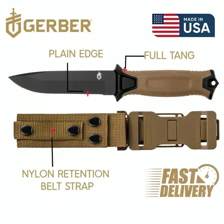 Gerber StrongArm - Fixed Blade, Full Tang Knife - Brown, Plain Edge