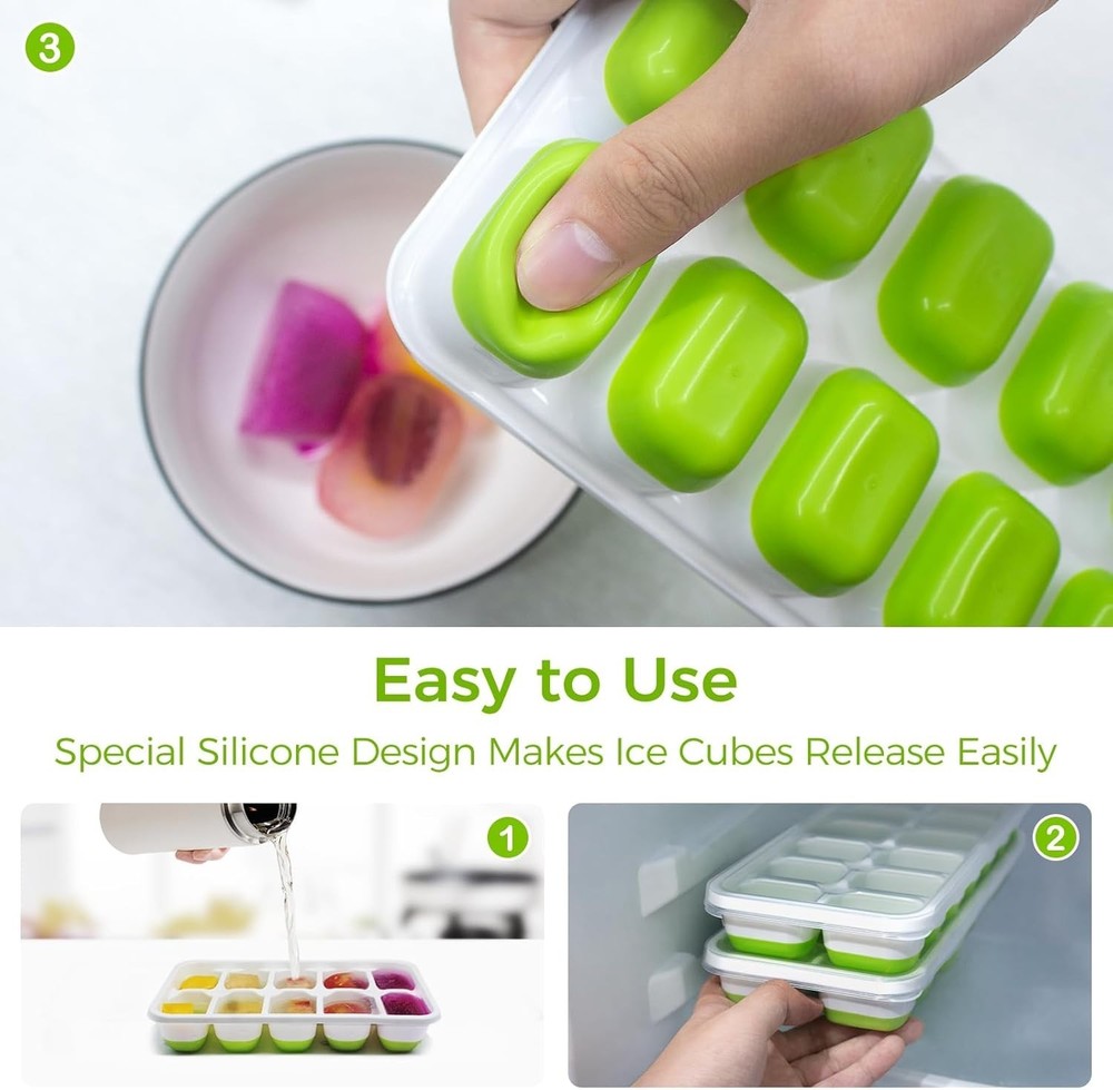 2-Pack Stackable Silicone Ice Cube Trays with Lids - BPA-Free & Dishwasher Safe
