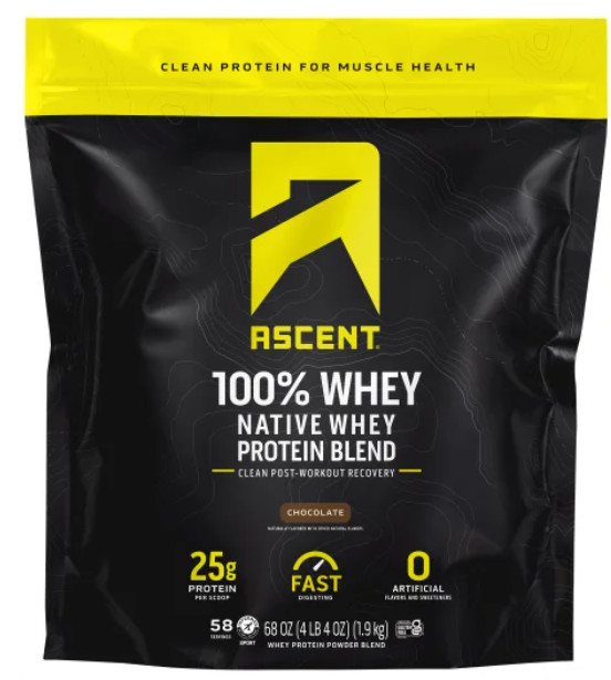 Ascent 100% Whey, Native Whey Protein Blend, CHOCOLATE, 4.25 lbs