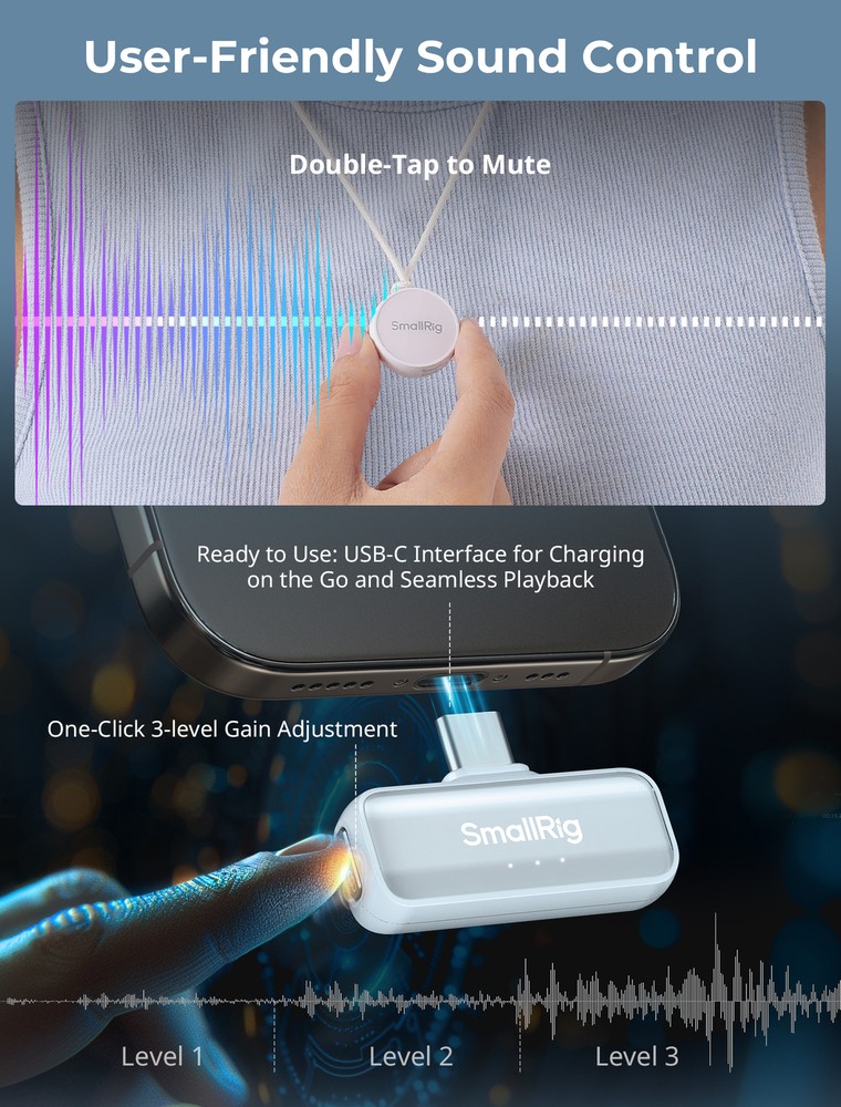 SmallRig S60 Wireless Lavalier Microphone with USB C for iPhone, for Android