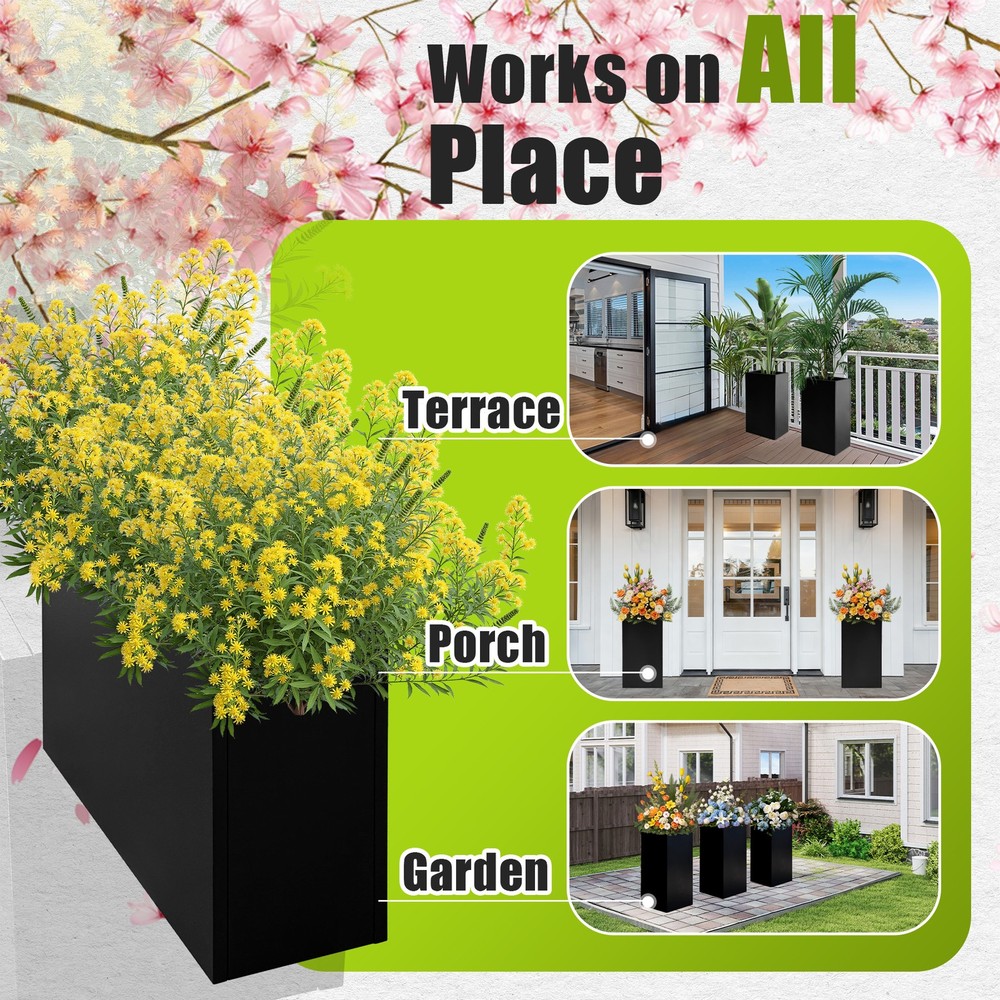 12x36X26" Rectangular Steel Planter Box Patio Garden Planter with Insert Shelf