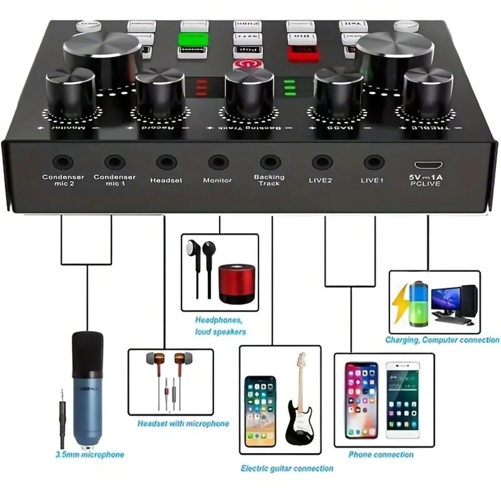 800mAh V8S Bluetooth Sound Card Multi-platform Live Steaming Compatibility