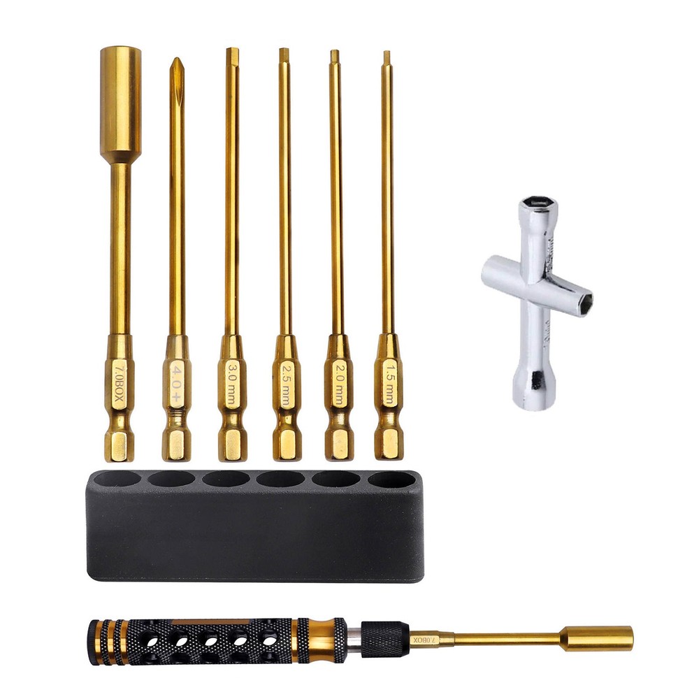 RC Assembly Tool Kit with Hex Bits Nut Screwdriver Cross Driver and Bit Holder