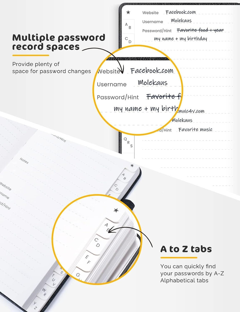 Molekaus Password Book with Alphabetical Tabs Small Password Keeper with Extra P