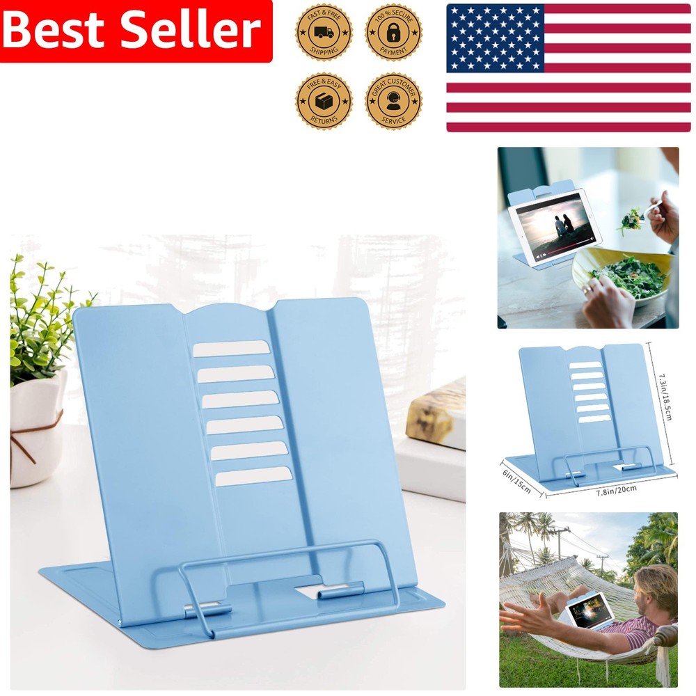 Multi-Purpose Light Blue Book Display Stand - Ergonomic, Foldable, and Stylish