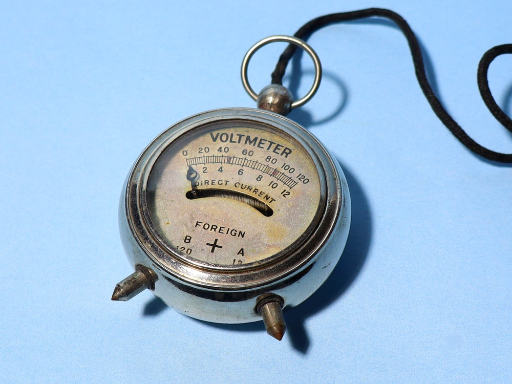 Antique Little Voltmeter Foreign Chrome #HY