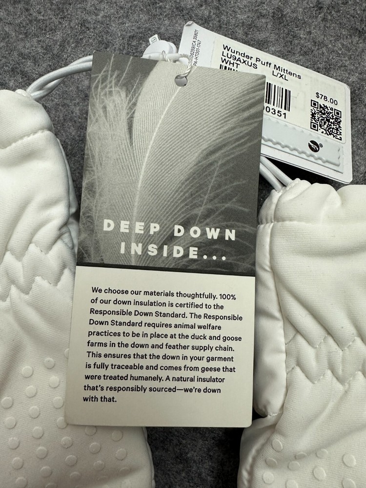 Lululemon Wunder Puff Down Mittens WHT White Size L/XL