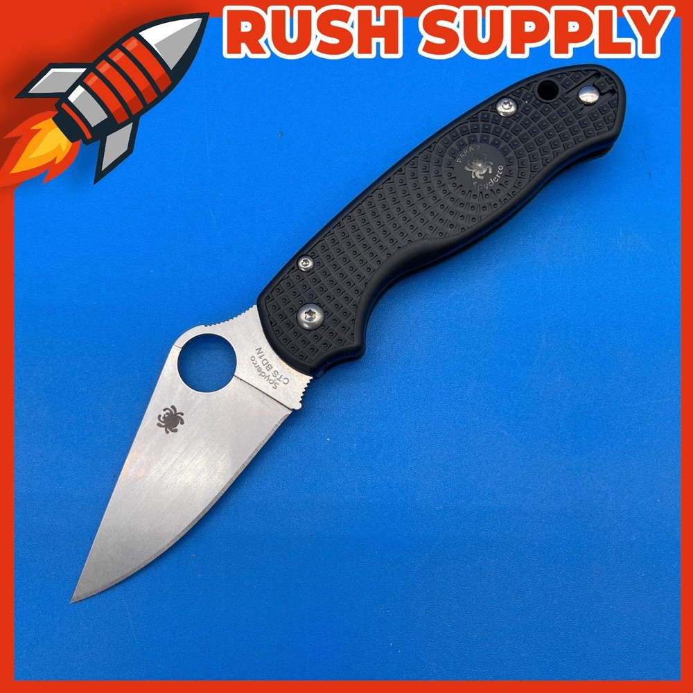 Spyderco Para 3 Lightweight Plain Edge Folding Knife Pocket Folder - C223PBK