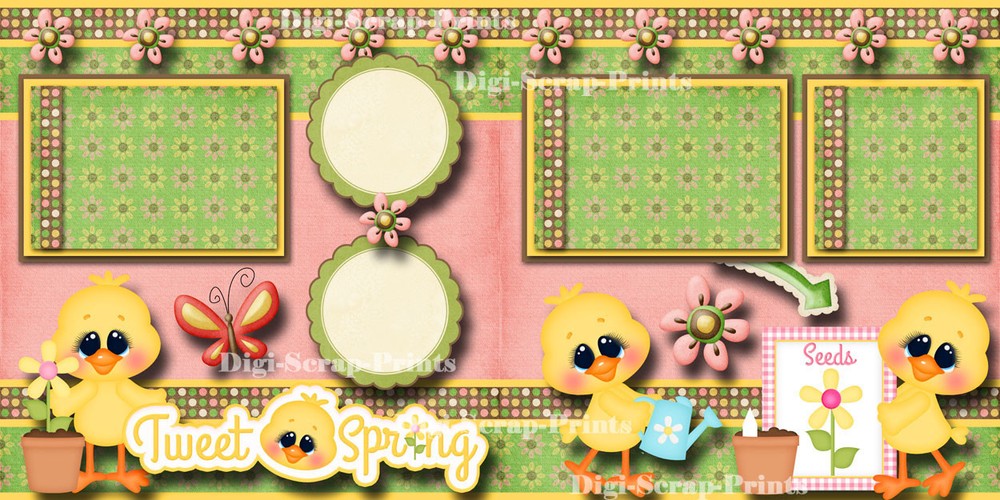 TWEET SPRING ~ 2 premade scrapbooking pages paper piecing layout ~ BY DIGISCRAP