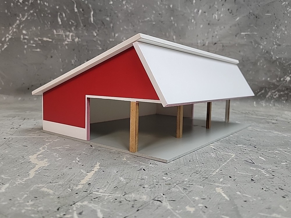 1/64 Custom scratch built Cattle Shed building White & Red