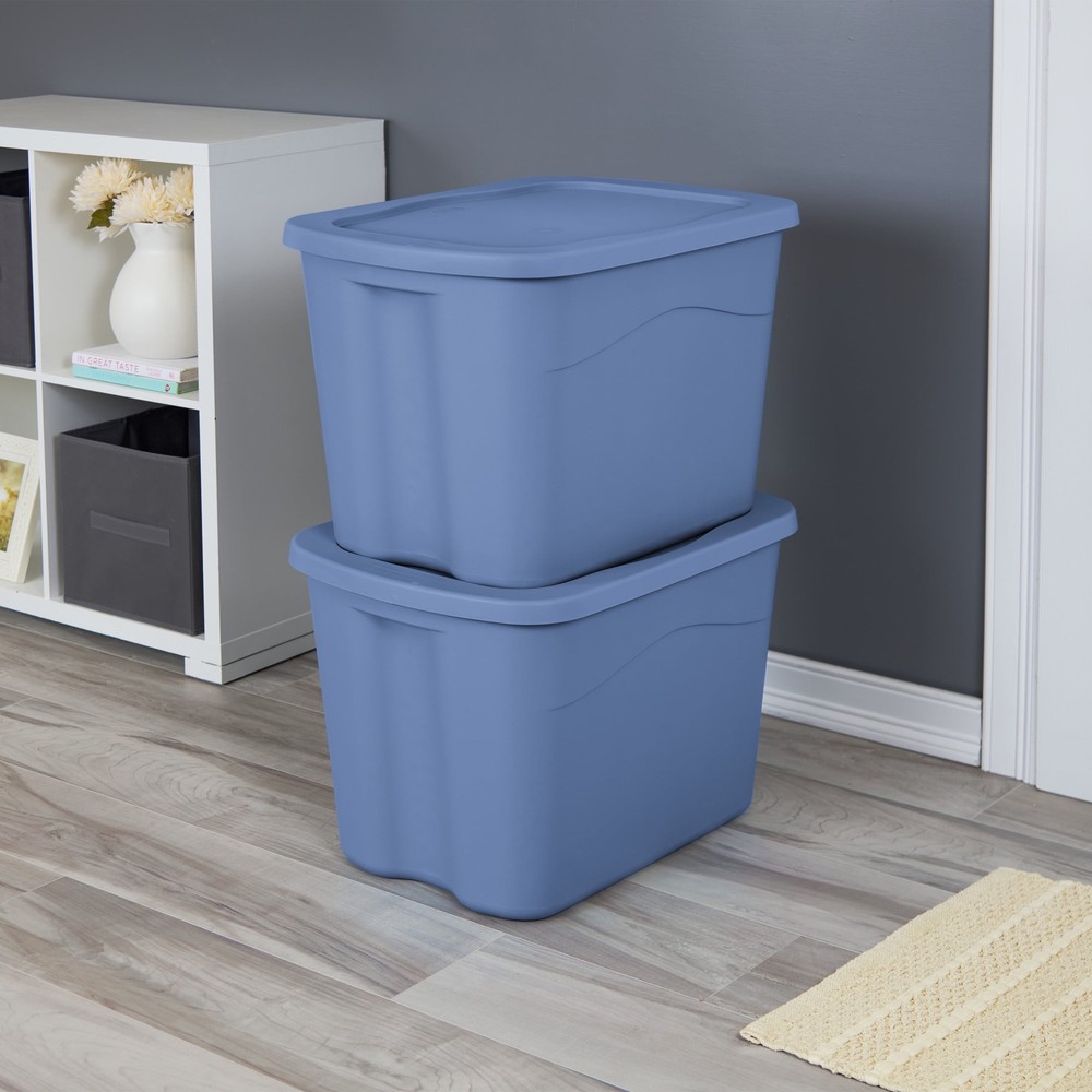 18 Gallon Plastic Storage Container with Snap-on Lid, Light Blue, 8 Pack！