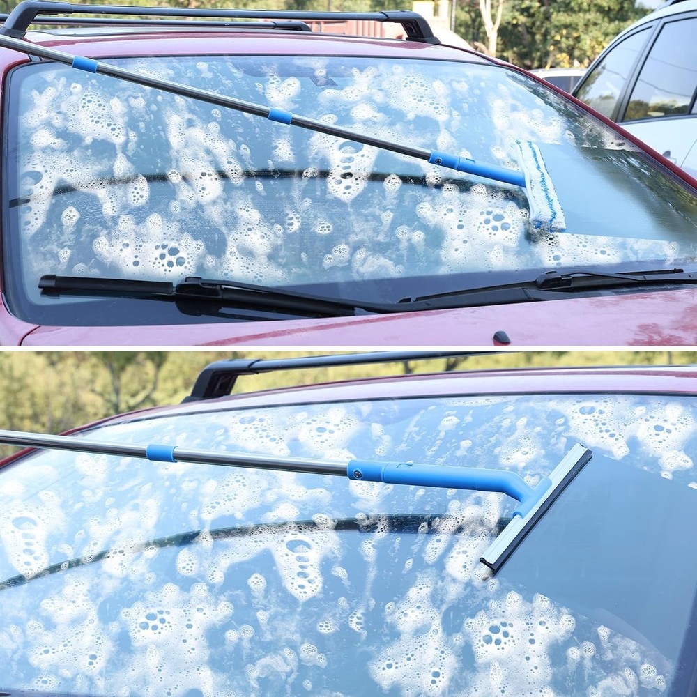 Professional Window Cleaning Kit 57'' Long Handle Silicone Squeegee Microfiber G