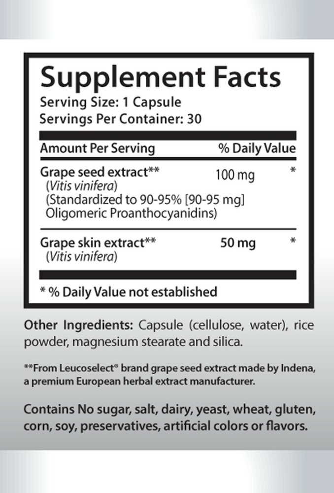 grape skin capsules - GRAPE SEED EXTRACT 100mg - polyphenols 3B